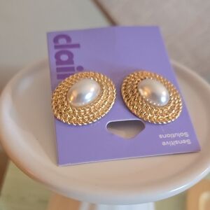 Claire's Gold and White Statement Earrings